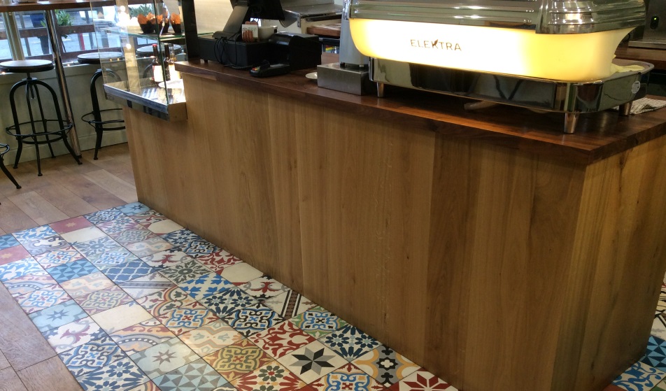 Patchwork Encaustic Tiles in a bakery and cafe