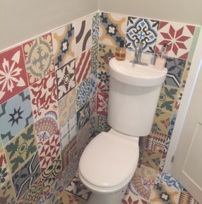 Moroccan Encaustic tiles patchwork in bathroom