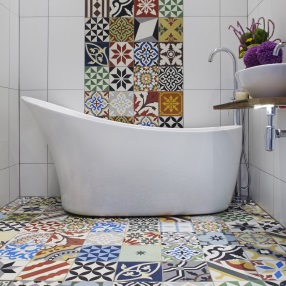 Patchwork Encaustic Tiles in Bathroom