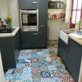 Patchwork Moroccan tiles in kitchen