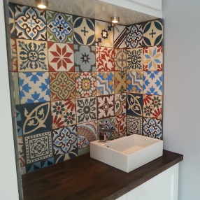 Moroccan Encaustic tiles on Kitchen wall