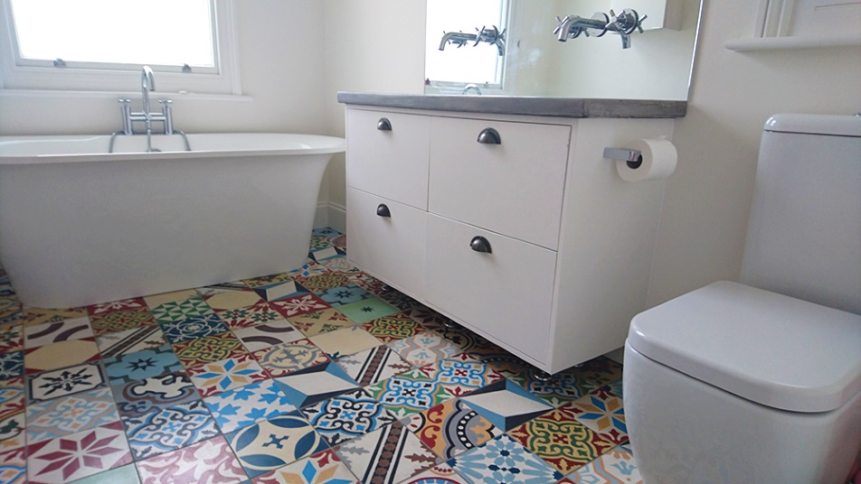 Encaustic patchwork Tiles in bathroom