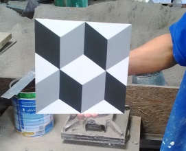 Production of encaustic tiles. The new cement tiles is produced.